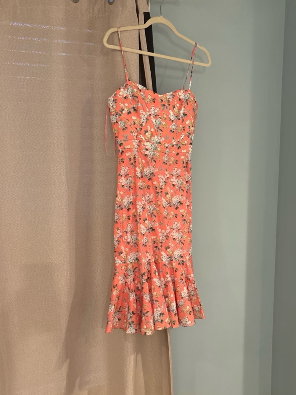 J. Crew Coral Floral Spaghetti-Strap Midi Dress
